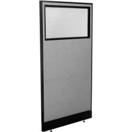 GLOBAL EQUIPMENT Interion    Office Partition Panel with Partial Window   Raceway, 36-1/4"W x 76"H, Gray 694695WNGY